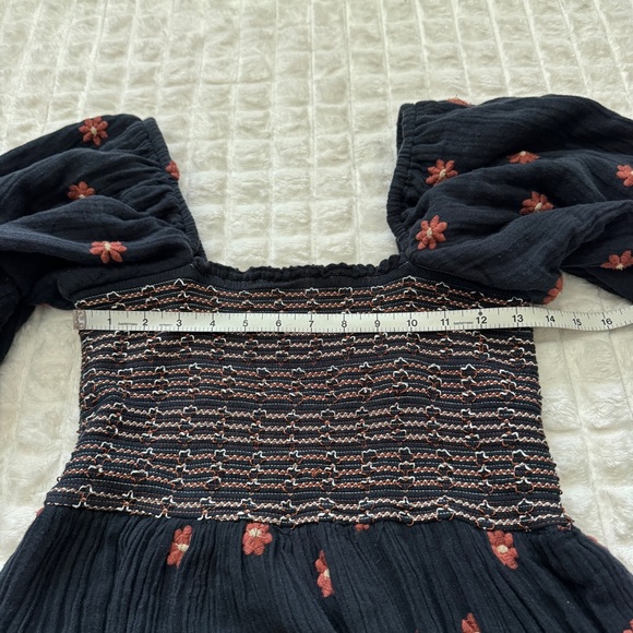 Free People Small Dahlia Black Floral Smocked Midi Maxi Dress ~ Boho Peasant - Picture 8 of 11